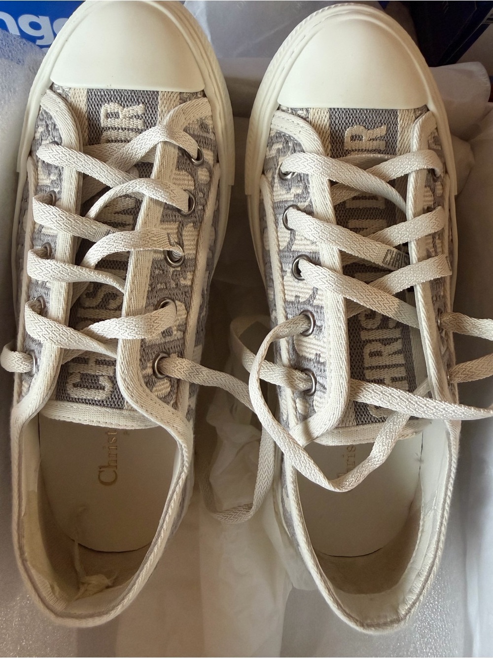 Dior Cream Canvas Logo Low-Top Sneakers